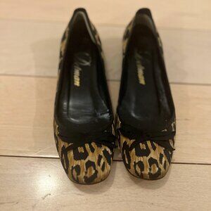 Delman Leopard Print Ballet Flats | Classic Black Bow | Fabric